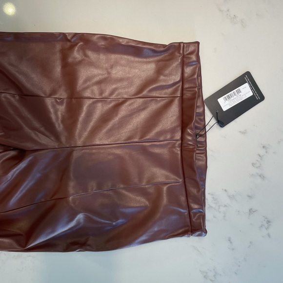NWT PLT Chocolate Faux Leather Split Hem Pants - Picture 4 of 6